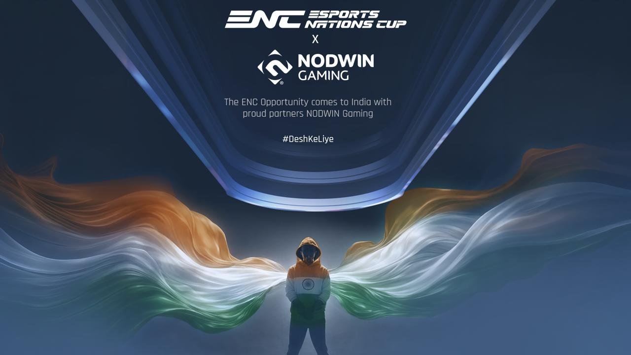 Official logos of NODWIN Gaming and the Esports Nations Cup 2026, announcing the new National Team Partner for India.