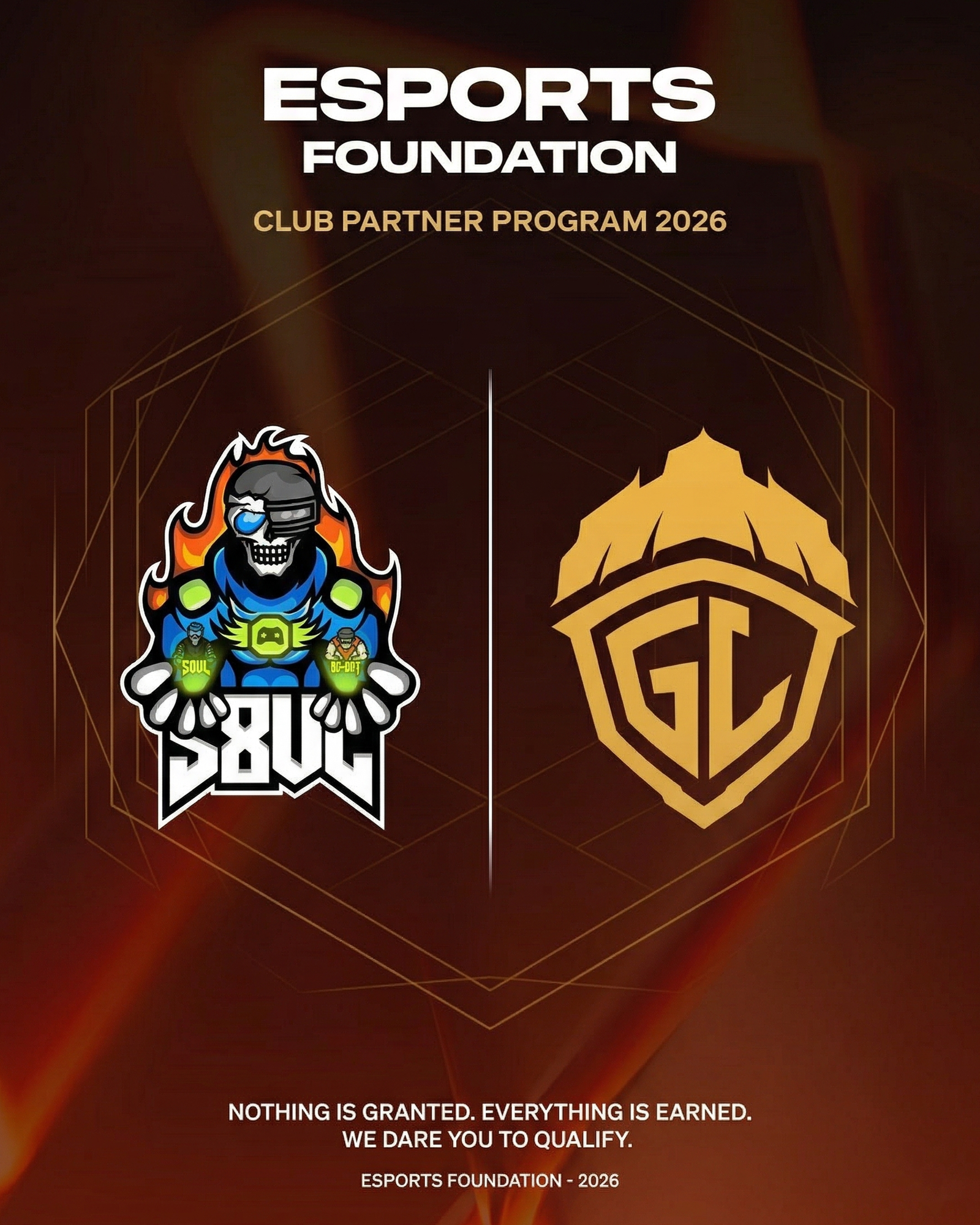 S8UL and GodLike Esports team logos displayed alongside the gold Esports World Cup 2026 trophy