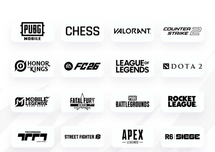 Official logo and participating game titles of the inaugural Esports Nations Cup 2026 in Riyadh, featuring games like Dota 2, Counter-Strike 2, and Chess.