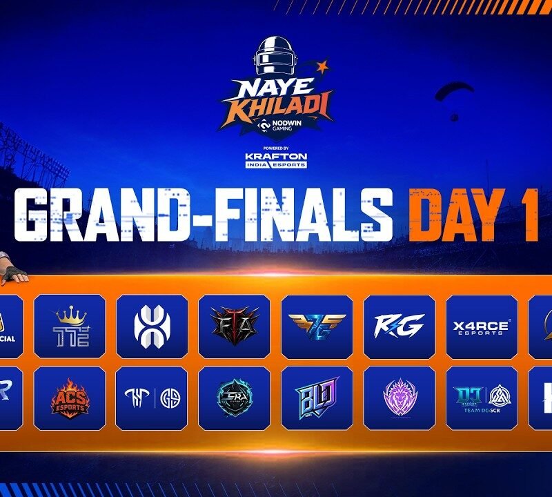 Official Day 1 overall standings leaderboard for the BGMI Naye Khiladi Grand Finals showing Team Free Agents at the top.