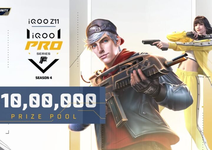 Official promotional graphic for iQOO Pro Series Season 4 Free Fire MAX featuring the iQOO Z11 smartphone and a ₹10,00,000 prize pool announcement.
