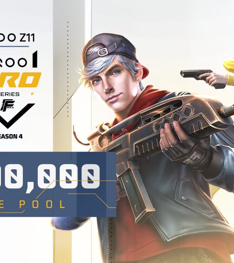 Official promotional graphic for iQOO Pro Series Season 4 Free Fire MAX featuring the iQOO Z11 smartphone and a ₹10,00,000 prize pool announcement.